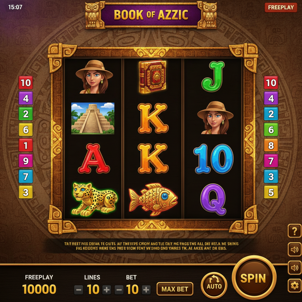 Book of Aztec slot από την Amatic - χρυσό βιβλίο Αζτέκων, πυραμίδα ναού, εξερευνήτρια και μυστικά σύμβολα θησαυρού